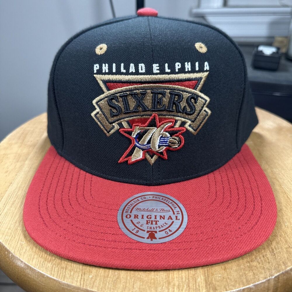 Mitchell & Ness Philadelphia 76ers Black Adjustable Snapback Hat Cap NEW